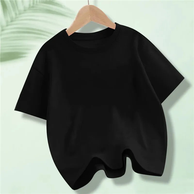 Children's Cotton Short-sleeved T-shirt for Kids in Summer Solid Color Round-neck Tops for Boy Girl