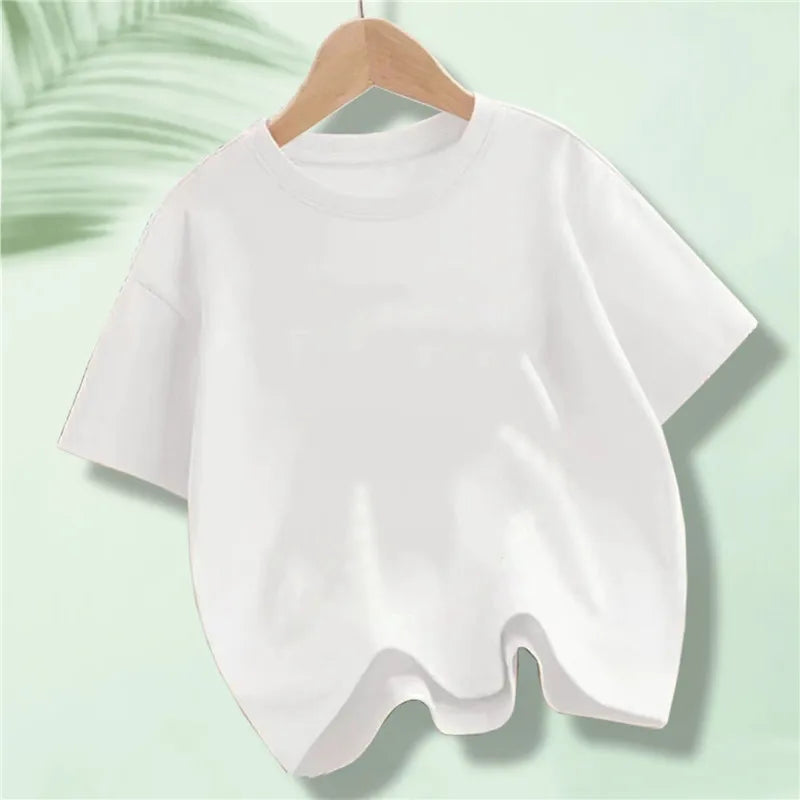 Children's Cotton Short-sleeved T-shirt for Kids in Summer Solid Color Round-neck Tops for Boy Girl