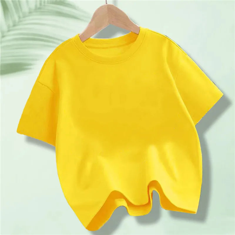 Children's Cotton Short-sleeved T-shirt for Kids in Summer Solid Color Round-neck Tops for Boy Girl