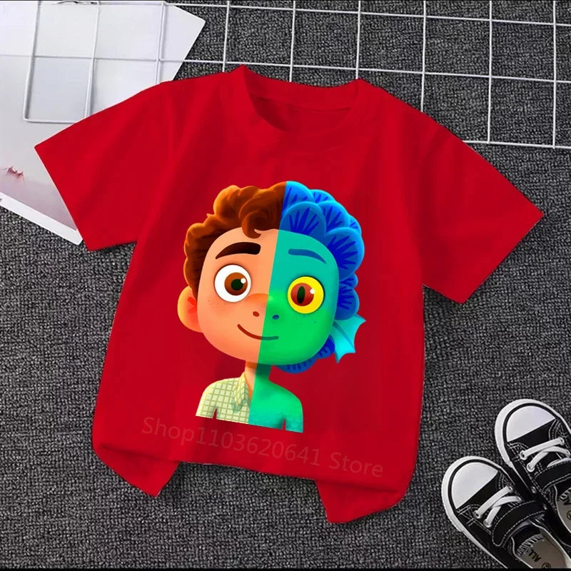 2024 Disney Luca Charming Shorts - Cute Cartoon Game Print T-Shirt For Kids, Ideal For Boys & Girls' Fun Days