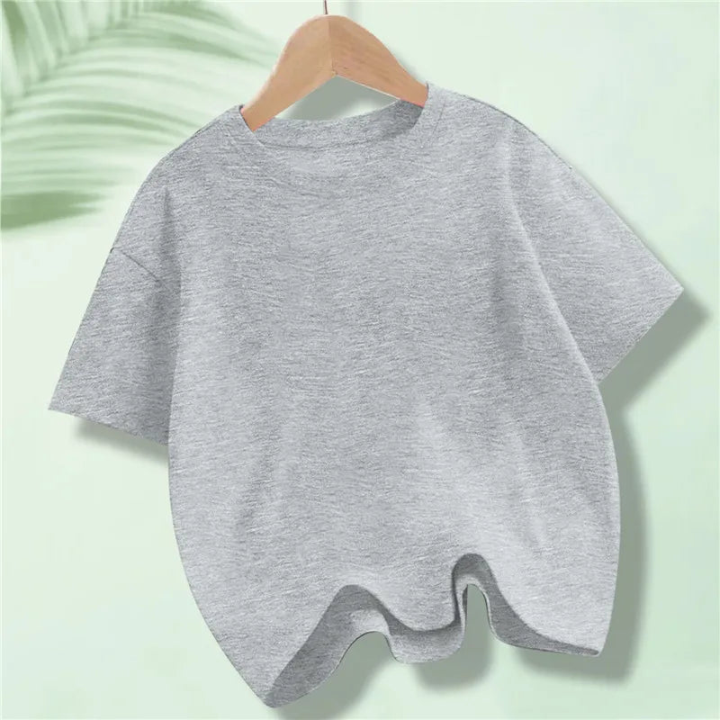 Children's Cotton Short-sleeved T-shirt for Kids in Summer Solid Color Round-neck Tops for Boy Girl