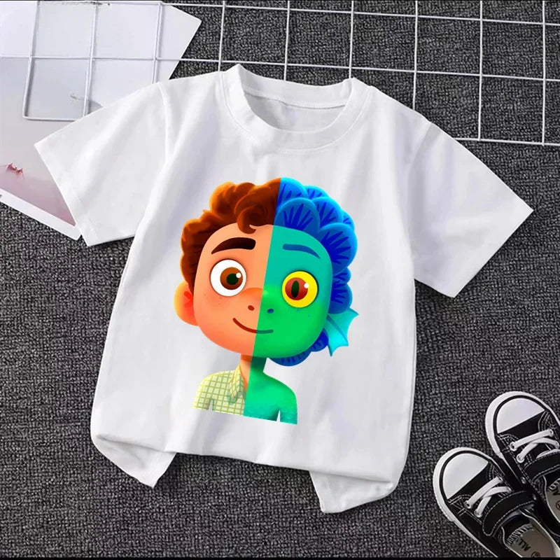 2024 Disney Luca Charming Shorts - Cute Cartoon Game Print T-Shirt For Kids, Ideal For Boys & Girls' Fun Days