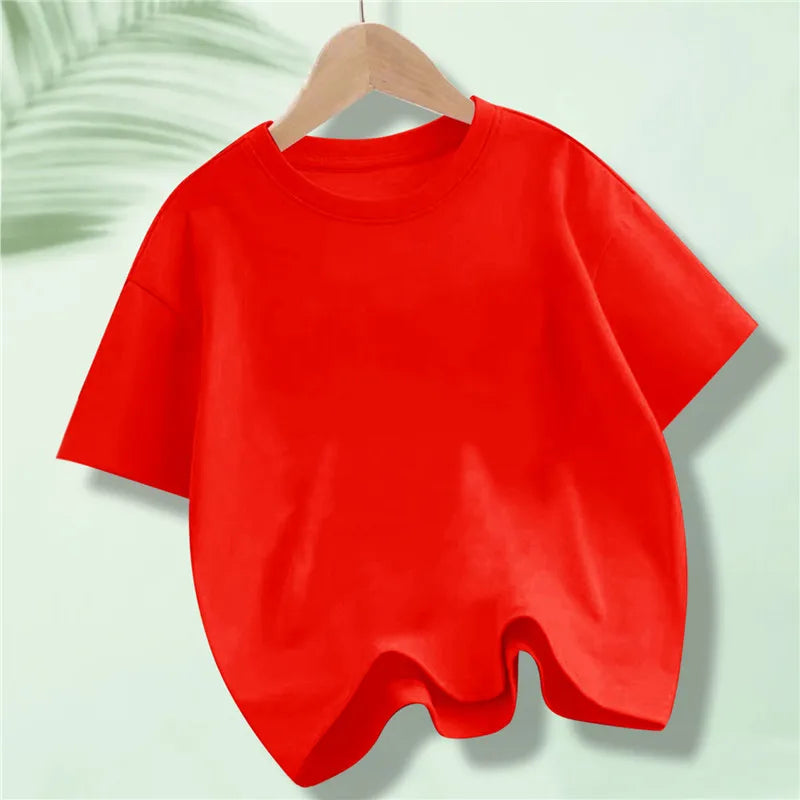 Children's Cotton Short-sleeved T-shirt for Kids in Summer Solid Color Round-neck Tops for Boy Girl