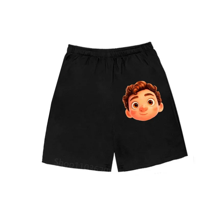 2024 Disney Luca Charming Shorts - Cute Cartoon Game Print T-Shirt For Kids, Ideal For Boys & Girls' Fun Days