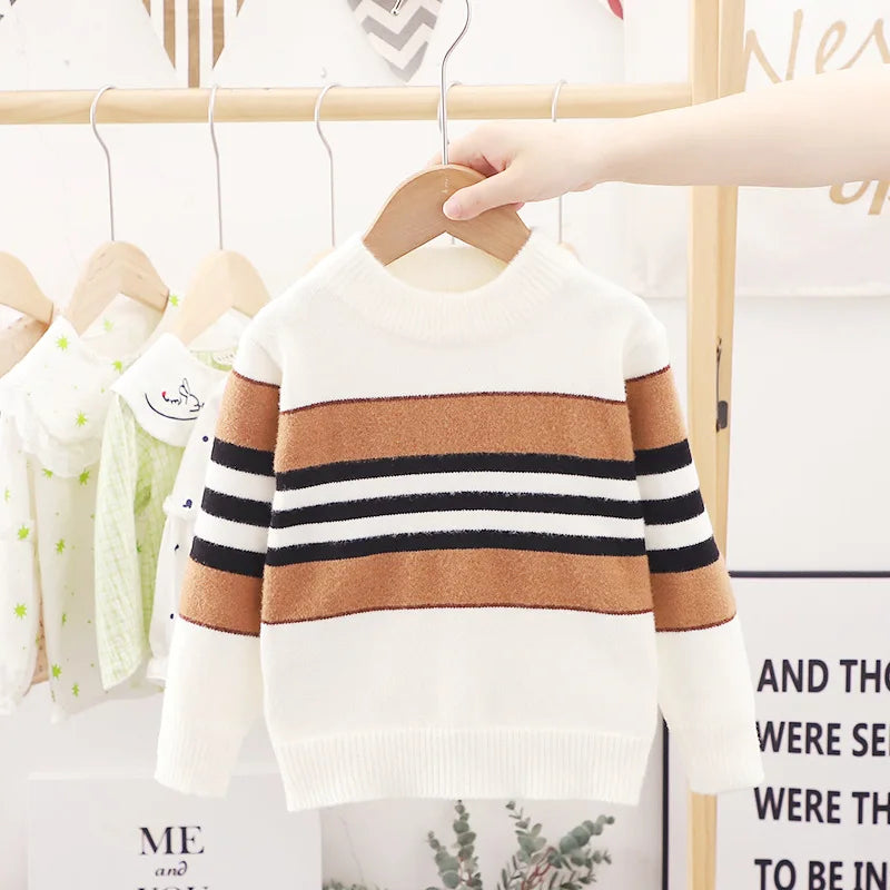 2-6 Years Autumn Winter Boys Sweater Stripe Design Full Sleeve High Collar Knitting Shirt For Kids Children Handsome Knitwear