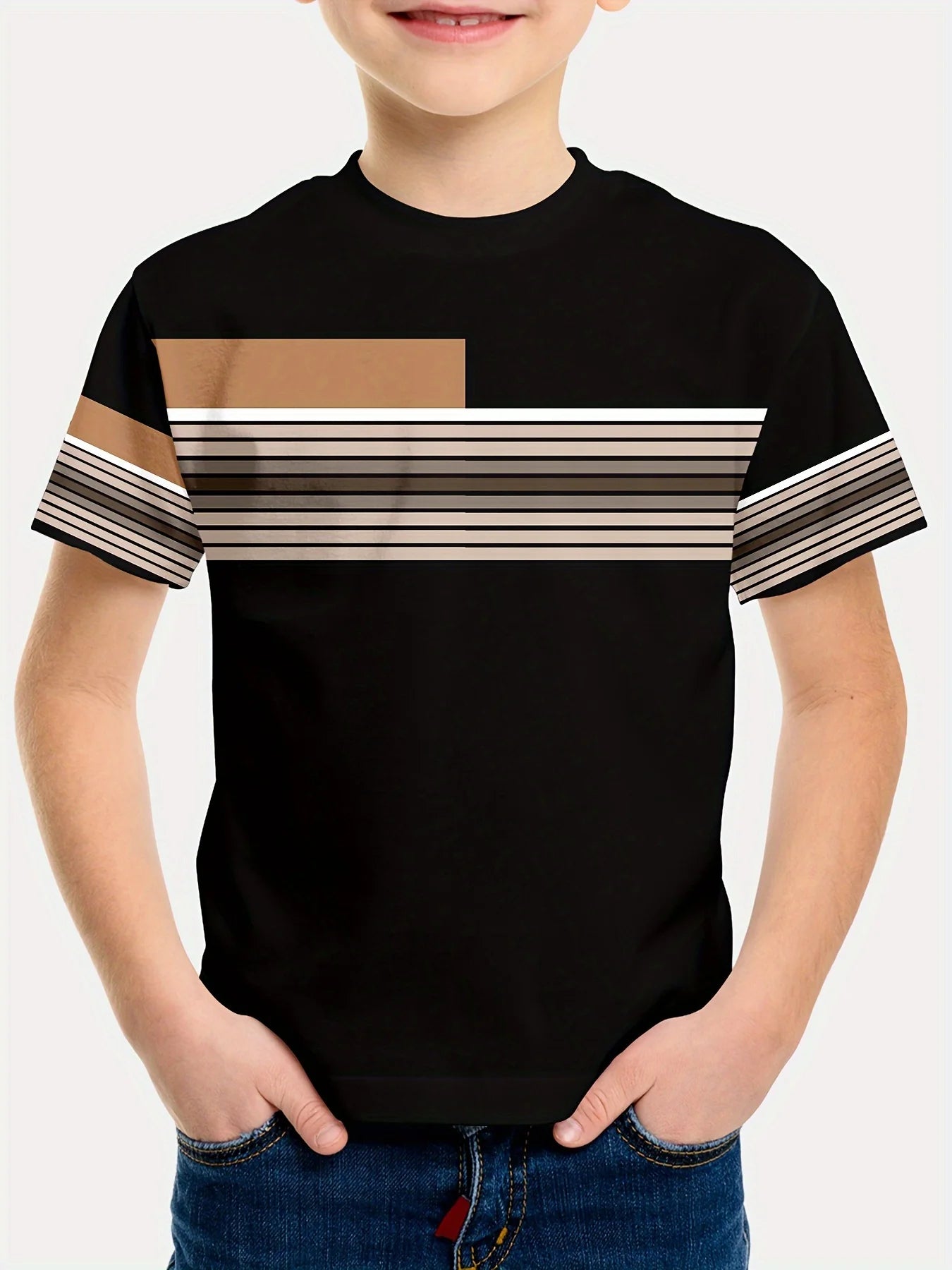 Kids Clothes Boys Tshirt Short Sleeve Simple Letter Stripes Graphic T Shirts Children Summer Clothes Casual Streetwear Boys Tops