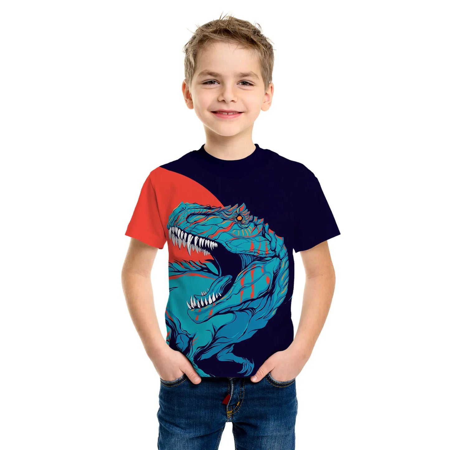 Cool Powerful Dinosaur Colorful 3d Print T Shirt for Kids Boys Casual Short Sleeve T-Shirt for Summer Children's Clothing Tops