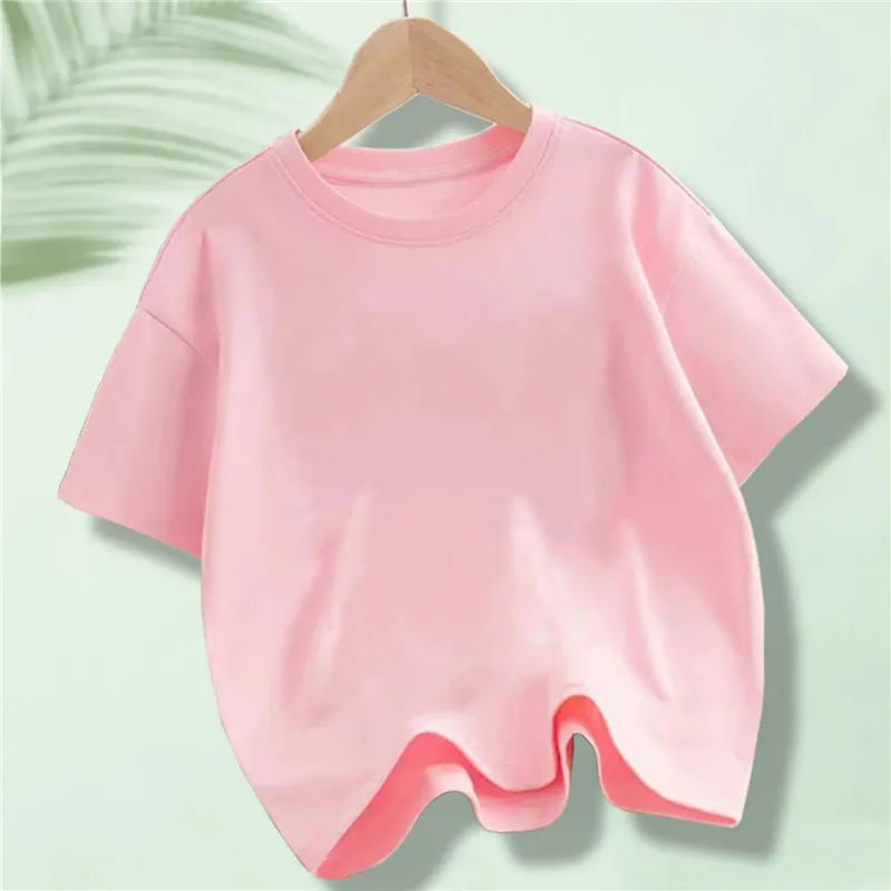 Children's Cotton Short-sleeved T-shirt for Kids in Summer Solid Color Round-neck Tops for Boy Girl