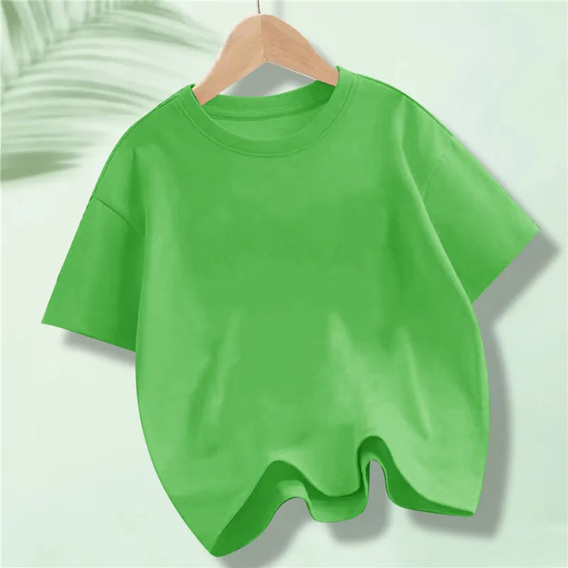 Children's Cotton Short-sleeved T-shirt for Kids in Summer Solid Color Round-neck Tops for Boy Girl