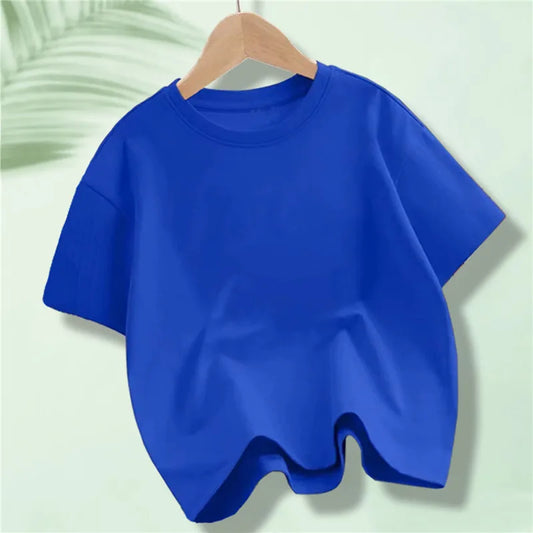 Children's Cotton Short-sleeved T-shirt for Kids in Summer Solid Color Round-neck Tops for Boy Girl
